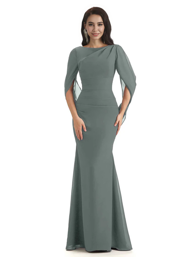 Casual Mermaid Chiffon Half Sleeves Long Mother of The Bride Dresses