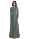Elegant A-line Long Sleeves Lace Long Mother of The Bride Dresses