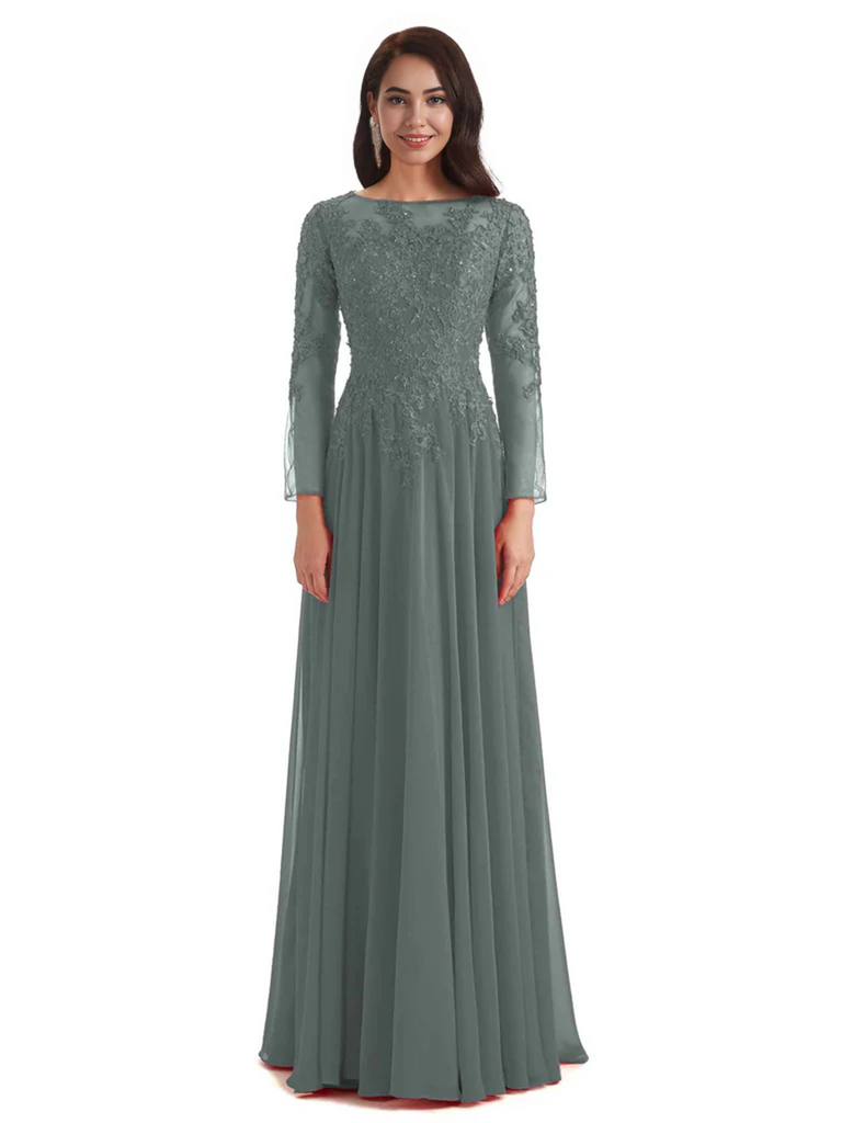 Elegant A-line Long Sleeves Lace Long Mother of The Bride Dresses