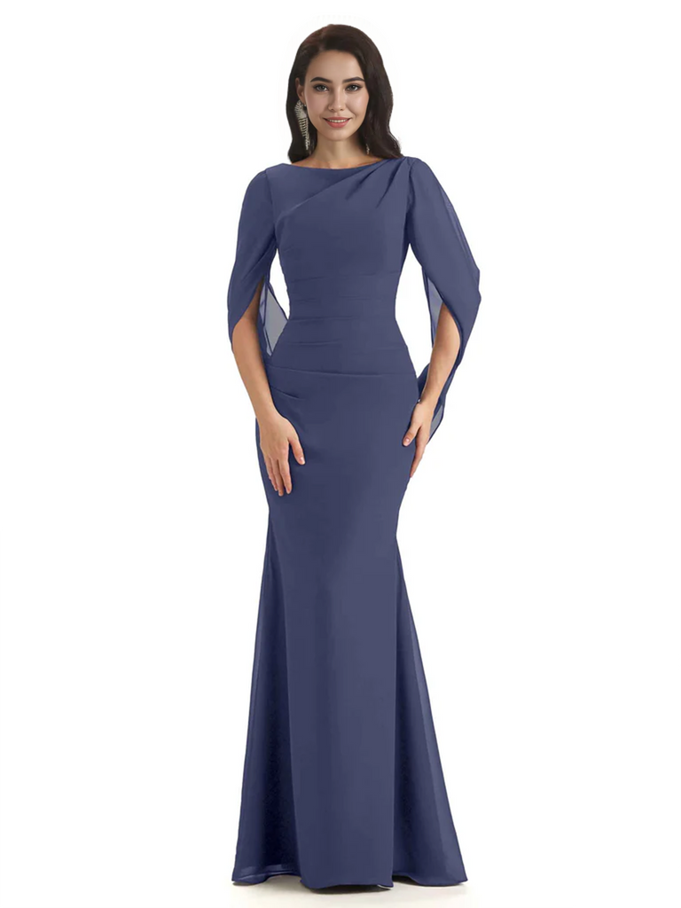 Casual Mermaid Chiffon Half Sleeves Long Mother of The Bride Dresses
