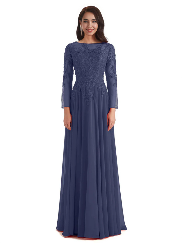 Elegant A-line Long Sleeves Lace Long Mother of The Bride Dresses
