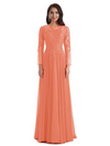 Elegant A-line Long Sleeves Lace Long Mother of The Bride Dresses