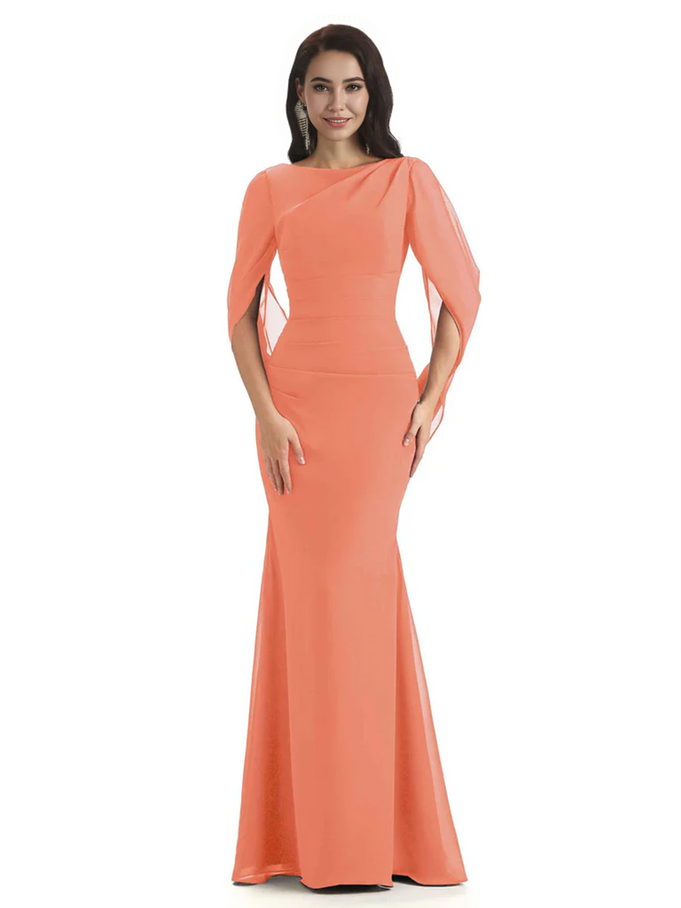 Casual Mermaid Chiffon Half Sleeves Long Mother of The Bride Dresses