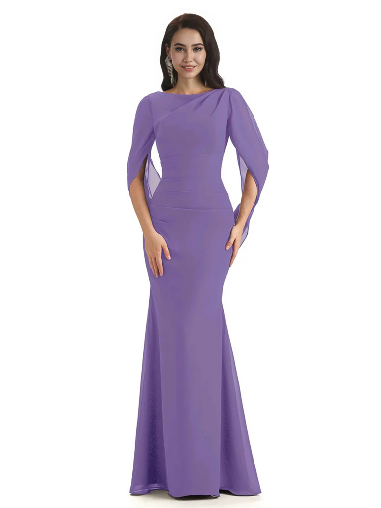Casual Mermaid Chiffon Half Sleeves Long Mother of The Bride Dresses