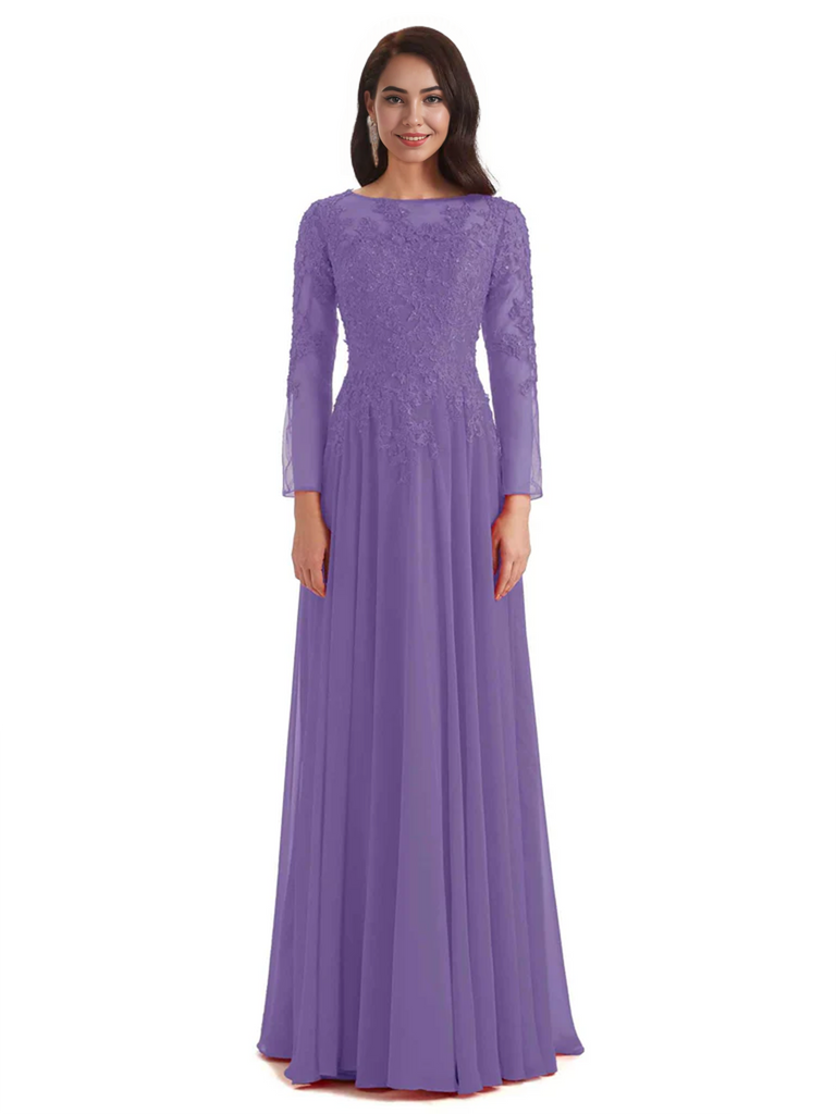 Elegant A-line Long Sleeves Lace Long Mother of The Bride Dresses
