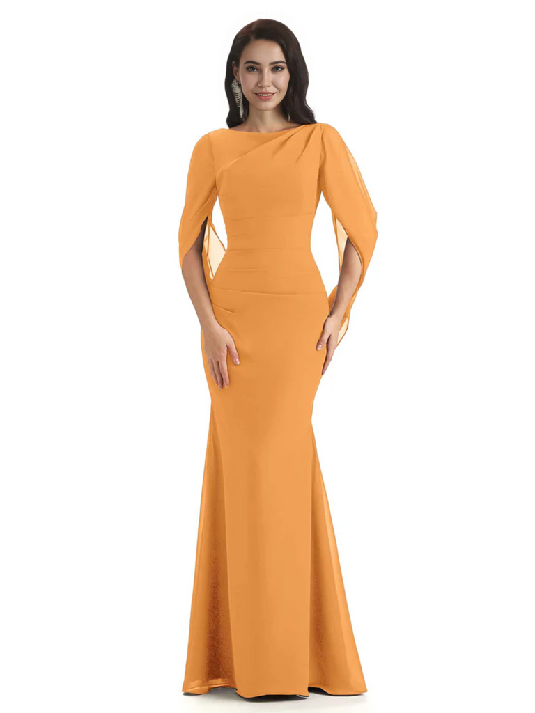 Casual Mermaid Chiffon Half Sleeves Long Mother of The Bride Dresses