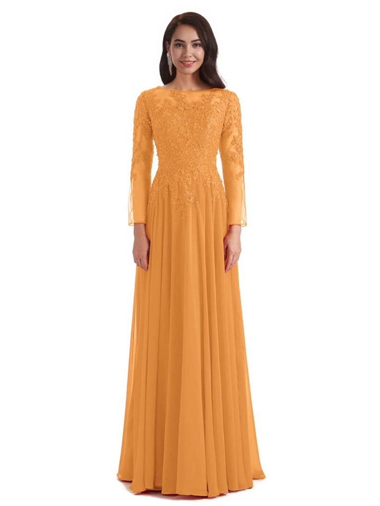 Elegant A-line Long Sleeves Lace Long Mother of The Bride Dresses