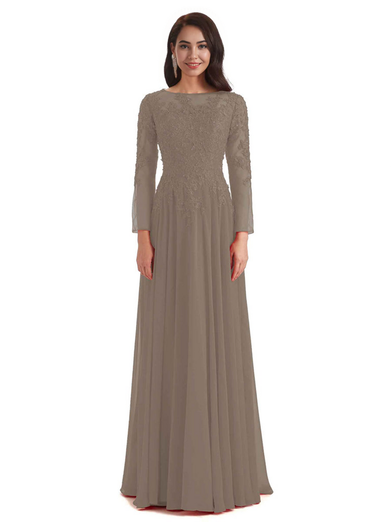 Elegant A-line Long Sleeves Lace Long Mother of The Bride Dresses
