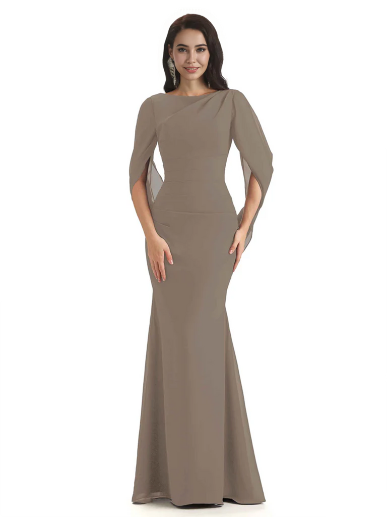 Casual Mermaid Chiffon Half Sleeves Long Mother of The Bride Dresses