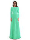 Elegant A-line Long Sleeves Lace Long Mother of The Bride Dresses