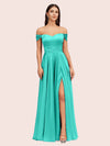 Sexy Off Shoulder Side Slit A-Line Long Soft Satin Bridesmaid Dresses Online For Sale