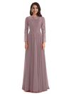 Elegant A-line Long Sleeves Lace Long Mother of The Bride Dresses