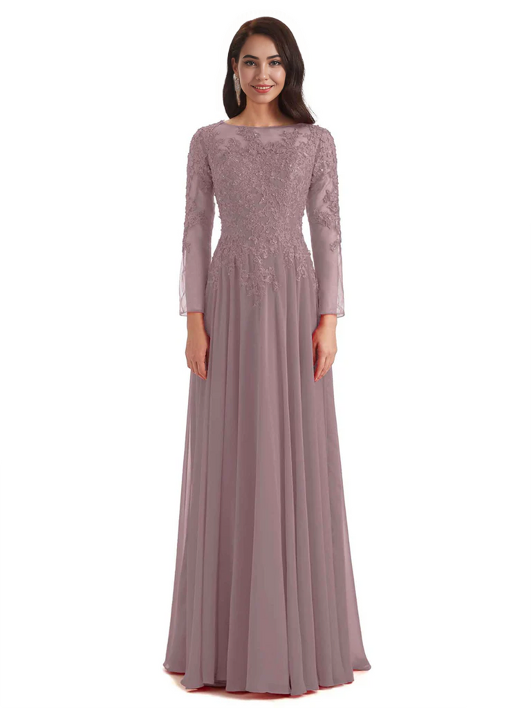Elegant A-line Long Sleeves Lace Long Mother of The Bride Dresses