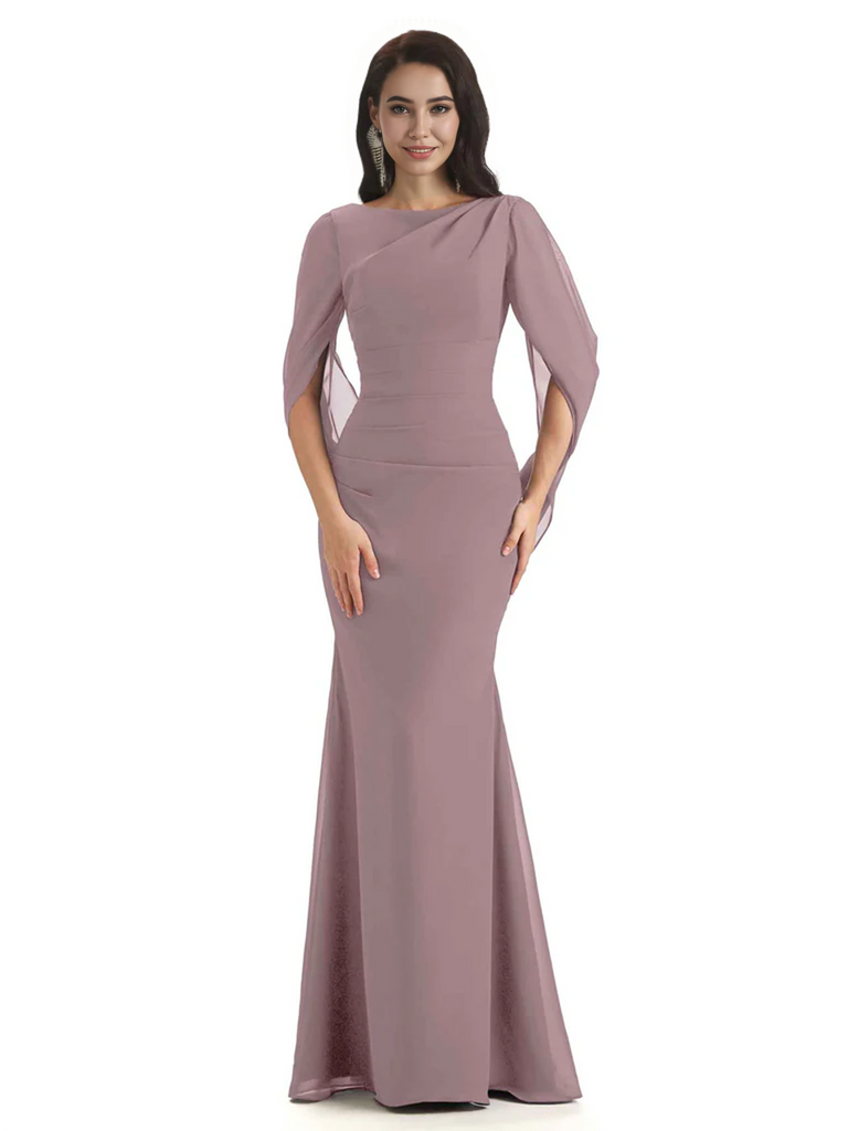 Casual Mermaid Chiffon Half Sleeves Long Mother of The Bride Dresses