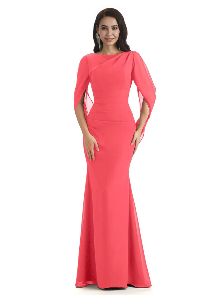 Casual Mermaid Chiffon Half Sleeves Long Mother of The Bride Dresses