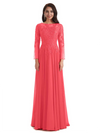 Elegant A-line Long Sleeves Lace Long Mother of The Bride Dresses