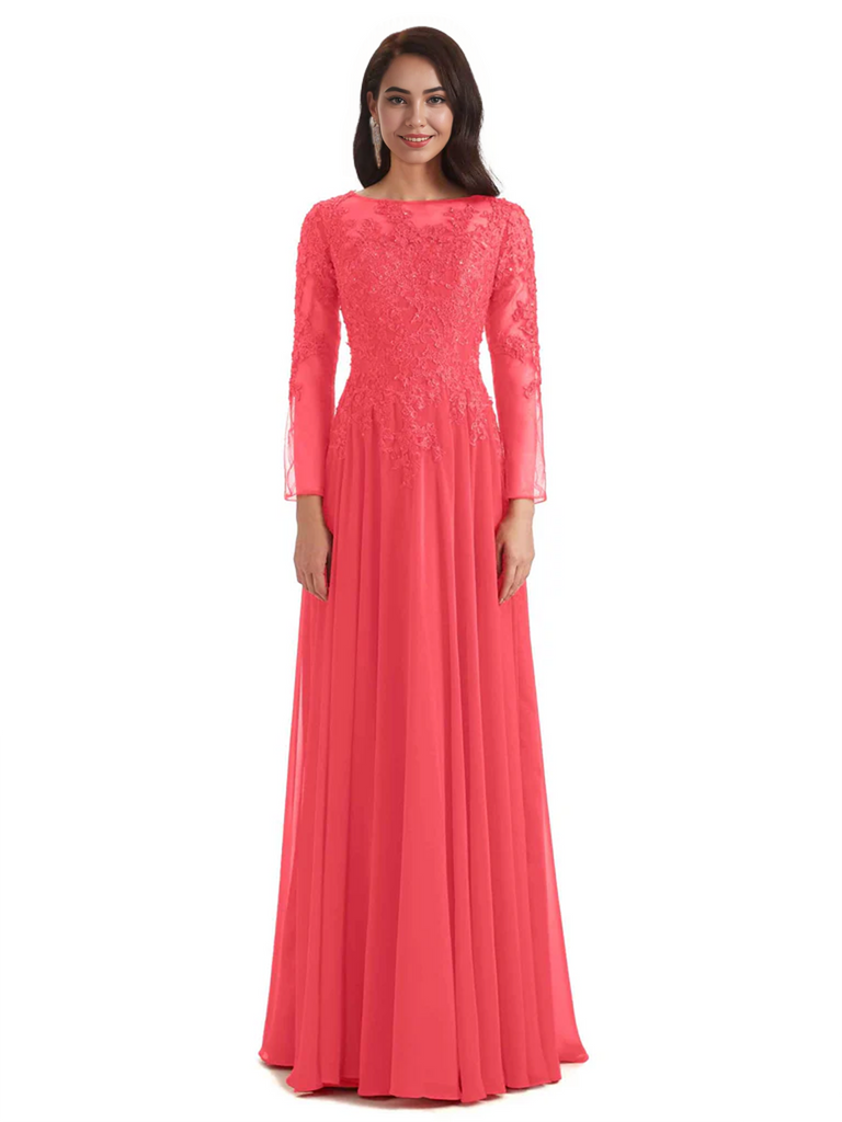 Elegant A-line Long Sleeves Lace Long Mother of The Bride Dresses