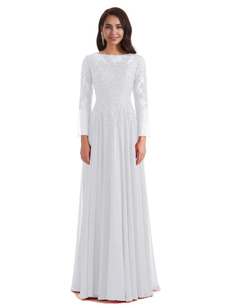 Elegant A-line Long Sleeves Lace Long Mother of The Bride Dresses