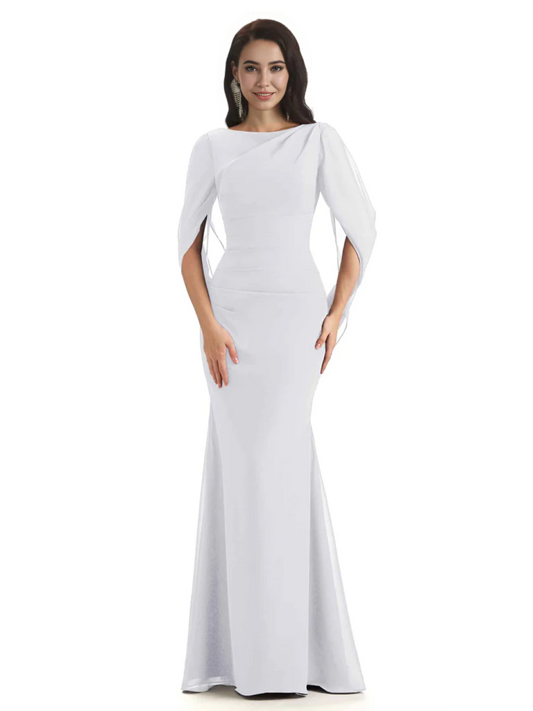 Casual Mermaid Chiffon Half Sleeves Long Mother of The Bride Dresses