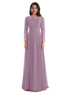 Elegant A-line Long Sleeves Lace Long Mother of The Bride Dresses