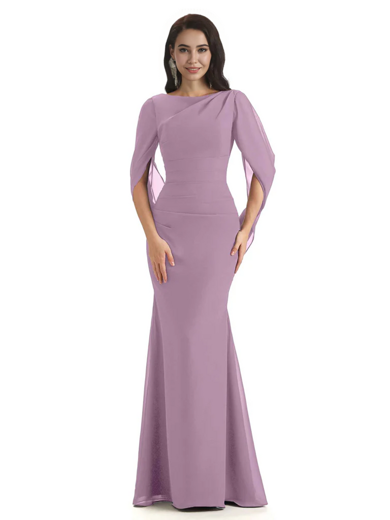Casual Mermaid Chiffon Half Sleeves Long Mother of The Bride Dresses