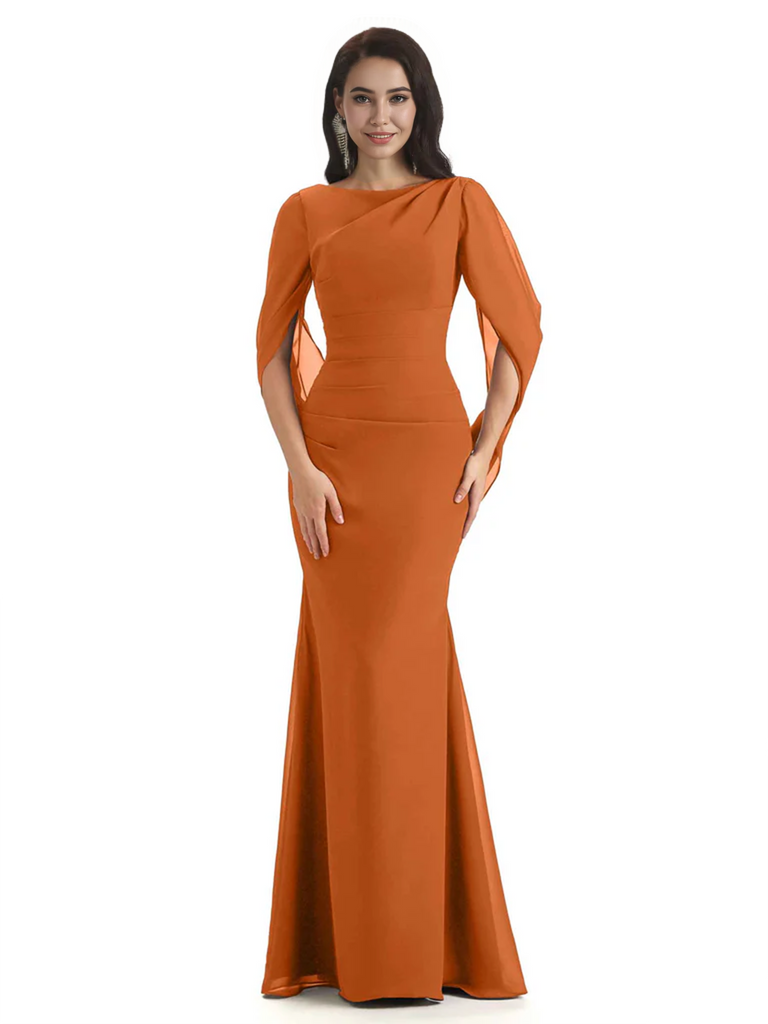 Casual Mermaid Chiffon Half Sleeves Long Mother of The Bride Dresses