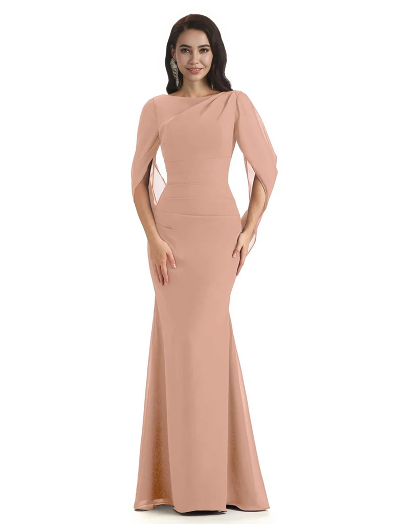 Casual Mermaid Chiffon Half Sleeves Long Mother of The Bride Dresses