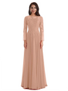 Elegant A-line Long Sleeves Lace Long Mother of The Bride Dresses