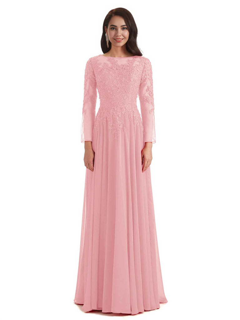 Elegant A-line Long Sleeves Lace Long Mother of The Bride Dresses