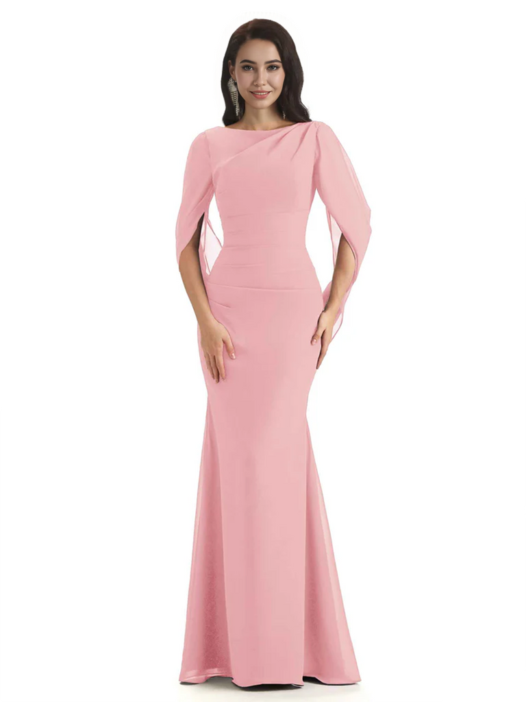 Casual Mermaid Chiffon Half Sleeves Long Mother of The Bride Dresses