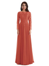 Elegant A-line Long Sleeves Lace Long Mother of The Bride Dresses