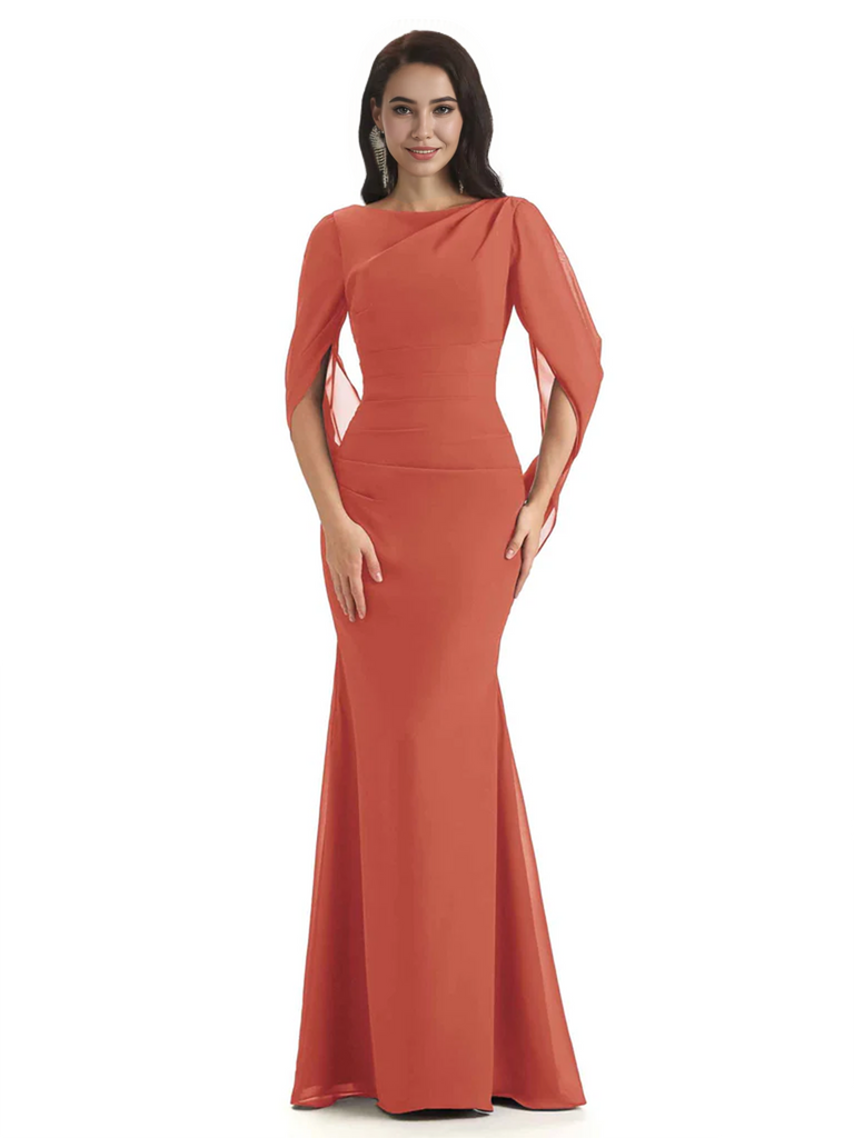 Casual Mermaid Chiffon Half Sleeves Long Mother of The Bride Dresses