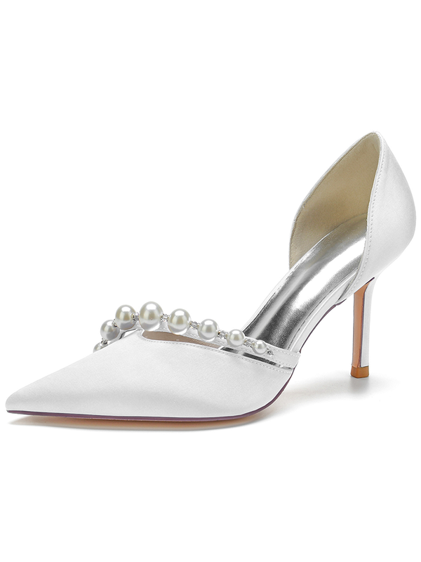 Pearl Strap Pointed Toe Satin High Heels