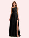 Elegant A-Line Chiffon One Shoulder Lace Long Mother of the Brides Dresses Online
