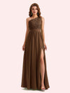 Elegant A-Line Chiffon One Shoulder Lace Long Mother of the Brides Dresses Online