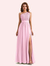 Elegant A-Line Chiffon One Shoulder Lace Long Mother of the Brides Dresses Online