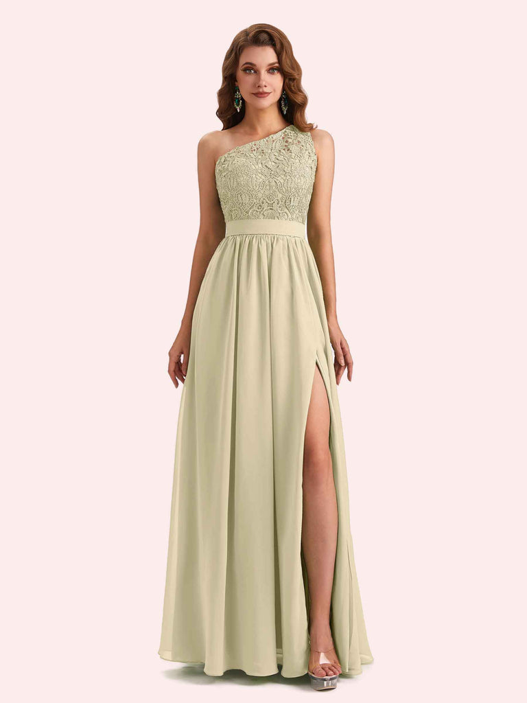 Cetims Elegant A Line Chiffon One Shoulder Lace Long Mother of the Brides Dresses Online Ivory