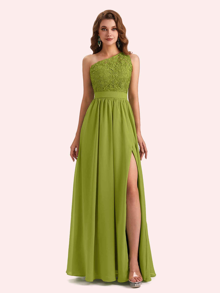 Elegant A-Line Chiffon One Shoulder Lace Long Mother of the Brides Dresses Online