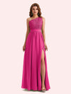 Elegant A-Line Chiffon One Shoulder Lace Long Mother of the Brides Dresses Online