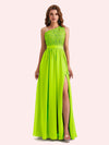 Elegant A-Line Chiffon One Shoulder Lace Long Mother of the Brides Dresses Online