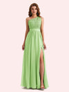 Elegant A-Line Chiffon One Shoulder Lace Long Mother of the Brides Dresses Online