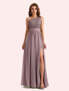 Elegant A-Line Chiffon One Shoulder Lace Long Mother of the Brides Dresses Online