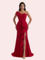 Sexy Mermaid Side Slit One Shoulder Crepe Long Bridesmaid Dress For Wedding