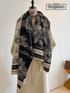 Ladies' Double-Sided Faux Cashmere Black & White Floral Jacquard Warm Scarf Shawl Suitable For Everyday Use In Autumn And Winter Elegant