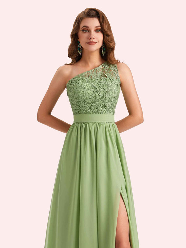 Elegant A-Line Chiffon One Shoulder Lace Long Mother of the Brides Dresses Online