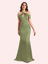 Sexy Off Shouder Spaghetti Straps Mermaid Soft Satin Long Matron of Honor Dress For Wedding