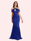 Sexy Off Shouder Spaghetti Straps Mermaid Soft Satin Long Matron of Honor Dress For Wedding