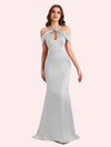 Sexy Off Shouder Spaghetti Straps Mermaid Soft Satin Long Matron of Honor Dress For Wedding