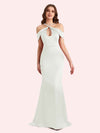 Sexy Off Shouder Spaghetti Straps Mermaid Soft Satin Long Matron of Honor Dress For Wedding