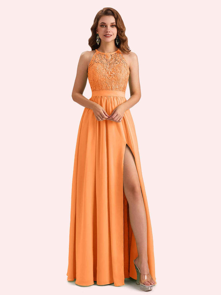 Elegant A-line Halter Side Slit Chiffon Long Mother of the Brides Dresses Online Elegant A-line Halter Side Slit Chiffon Long Mother of the Brides Dresses Online